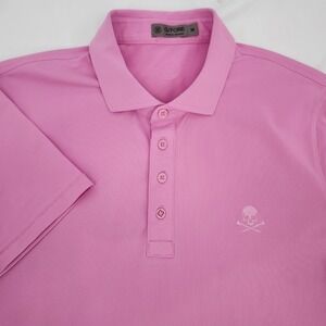 G/Fore Pink Skull Crossbones Golf Polo Shirt Mens Medium Performance Logo